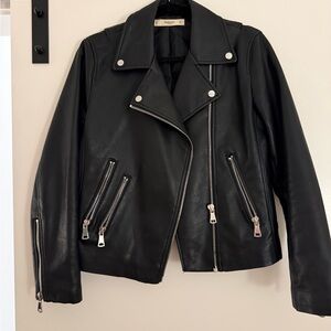 Mango Classic Black Leather Biker Jacket